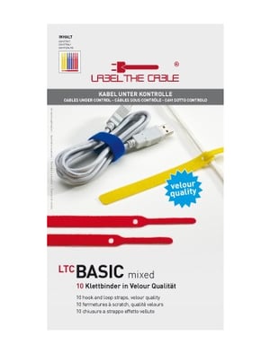 Label-the-cable BASIC kabelband med kardborreband, blått, rött, gult, 10 st.