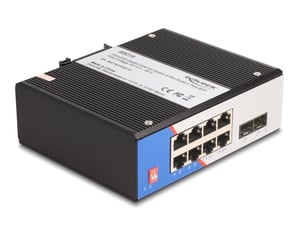 DeLOCK Industrial Gigabit Ethernet Switch, 8 RJ45 Ports, 2 SFP Ports, DIN Rail Mount