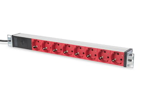 Digitus 19"-Rack-PDU-Steckdosenleiste, 8x rote Schuko-Steckdosen, 2,0 m, 1x C14-Stecker, 10 A, Aluminiumprofil
