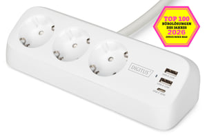 Digitus 3-fach-Steckdosenleiste für den Bürogebrauch mit 2 USB-A-Anschlüssen und 1 USB-C-Anschluss, weiß