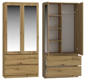 Topeshop SS-90 ART LUS KPL Wardrobe and Closet, 5 shelves, 2 doors, Oak