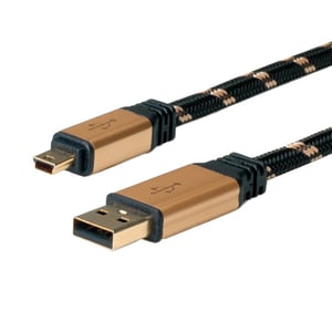 ROLINE 11.02.8821 USB 2.0 Cable, 0.8 m, USB A to Mini-USB A, Black, Gold