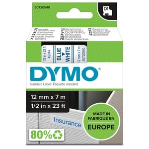 DYMO D1 Original-Etiketten | blauer Aufdruck auf weißem Hintergrund | 12 mm x 7 m | selbstklebende Etiketten für LabelManager-Etikettendrucker