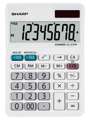 Sharp EL-310W miniräknare, skrivbordsmodell, finansiell miniräknare, vit