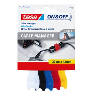 TESA On & Off opaska kablowa Czarny, Niebieski, Czerwony, Biały, Żółty 5 szt.