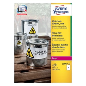 Avery L4775-100 selbstklebende Etiketten, abgerundetes Rechteck, dauerhaft, weiß, 100 Stück.