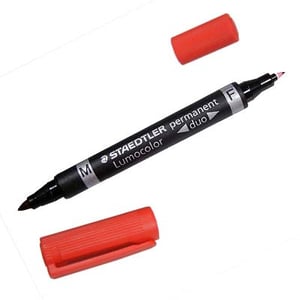 Staedtler Lumocolor Duo Permanent Marker, Fine/Ball Tip, Red, 1 pc.