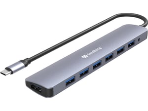 Sandberg 136-40 USB 3.2 Gen 1 (3.1 Gen 1) Type-C-Hubs und -Hub-Kombinationsgeräte, 5000 Mbit/s, grau