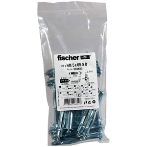 Fischer 538883 Screw Anchor/Expansion Bolt, 20-piece set. Set of 65 mm screws and expansion bolts