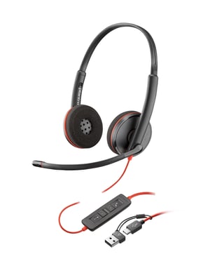 HP Poly Stereofoniczny zestaw słuchawkowy USB-C Poly Blackwire 3220 czarny + przejściówka USB-C/A (opakowanie zbiorcze)