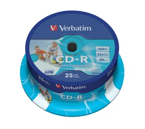 Verbatim CD-R AZO Wide, bläckstråleskrivbar, 700 MB, 52x, 25 st.