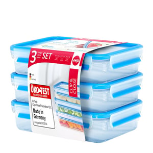 EMSA 515645 Rectangular Food Storage Container, 1.2 L, Clear, 3-Pack