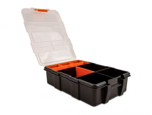 DeLOCK Skrzynka z organizerem z 11 komorami, 220 x 155 x 60 mm, pomarańczowo-czarna
