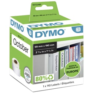 DYMO LW Universal-/Ordneretiketten | groß | 59 mm x 190 mm | Rolle mit 110 leicht ablösbaren Etiketten | selbstklebend | für LabelWriter-Etikettendrucker | Original