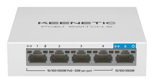 Keenetic Gigabit-switch med 5 portar, varav 4 PoE+-portar och en effektbalans på 60 W