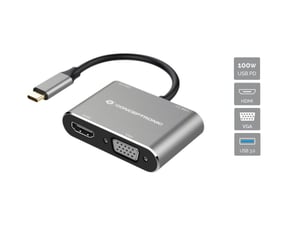 Conceptronic DONN16G Wired USB 3.2 Gen 1 (3.1 Gen 1) Type-C Docking Station, Black, Silver