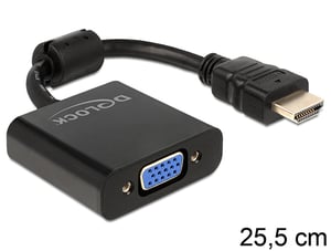 DeLOCK 65512 Cable Adapter, 0.254 m, VGA (D-Sub) to HDMI Type A (Standard), Black