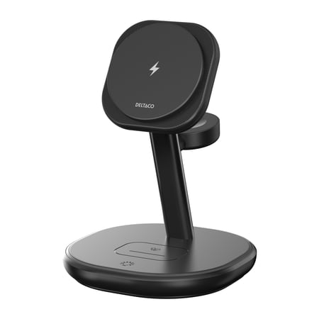 Deltaco QI-1049 ładowarka do urządzeń przenośnych Zestaw słuchawkowy, Smartfon, Smartwatch Czarny USB Bezprzewodowe ładowanie Szybkie ładowanie Wewnętrzna