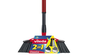 Vileda 143783 Besen für den Innenbereich, weiche/harte Borsten, Polyethylenterephthalat (PET), Schwarz, Grau, Rot