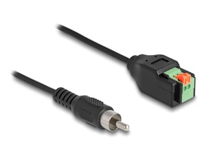 DeLOCK 15 cm RCA male cable to terminal block adapter with push button.