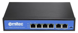 Ernitec ELECTRA-U04 Netzwerk-Switch, unmanaged, Gigabit-Ethernet (10/100/1000), PoE-Unterstützung, schwarz, blau
