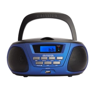 Aiwa BBTU-300BL bärbart stereosystem, analogt, 5 W, AM, FM, MW, svart, blå, MP3-spelare