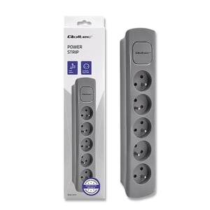 Qoltec 50275 1.8 m Power Strip, 5 Outlets, Indoor, Gray