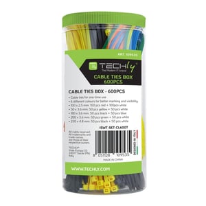 Techly ISWT-SET-CL600T Kabelbinder Kabelbinder mit parallelem Einzug Nylon Mehrfarbig 600 Stück