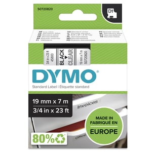 DYMO D1 Original-Etiketten | schwarzer Aufdruck auf transparentem Trägermaterial | 19 mm x 7 m | selbstklebende Etiketten für LabelManager-Etikettendrucker