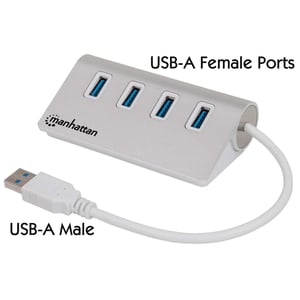 Manhattan 163767 USB 3.2 Gen 1 (3.1 Gen 1) Typ-A-Hubs und -Konzentratoren, 5000 Mbit/s, Aluminium, Weiß