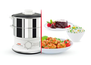 Tefal VC1451 2-basket steam pressure cooker. Stainless steel top, White