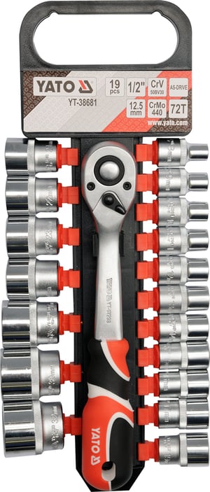 Yato YT-38681 Socket Wrench Set, 19-piece socket wrench set.