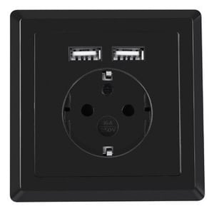 Lanberg AC-WS01-USB2-F-B gniazdko elektryczne Type F + 2 x USB A Czarny