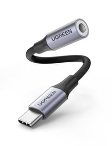 Ugreen 80154 Phone Cable, Black, Gray, USB-C to 3.5mm