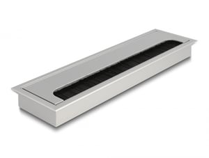 DeLOCK Kabeldurchführung mit Bürste für den Einbau in einen Tisch, 280 x 80 x 28 mm, silber