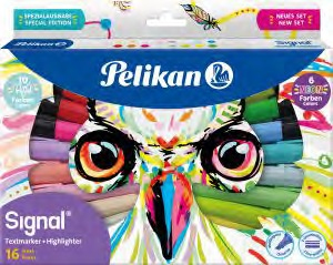 Pelikan 825078 Marker, 16 Stück. Abgeschrägte Spitze, mehrfarbig