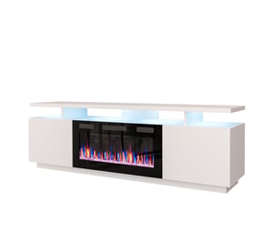 Cama Szafka RTV EVA z kominkiem elektrycznym 180x40x52 cm biały/biały połysk