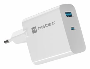 NATEC NUC-2142 Portable Device Charger, Universal, White, AC, Fast Charging, Indoor