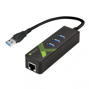 Techly IDATA USB-ETGIGA-3U2 USB 3.2 Gen 1 (3.1 Gen 1) Type-A Docking Station, Black
