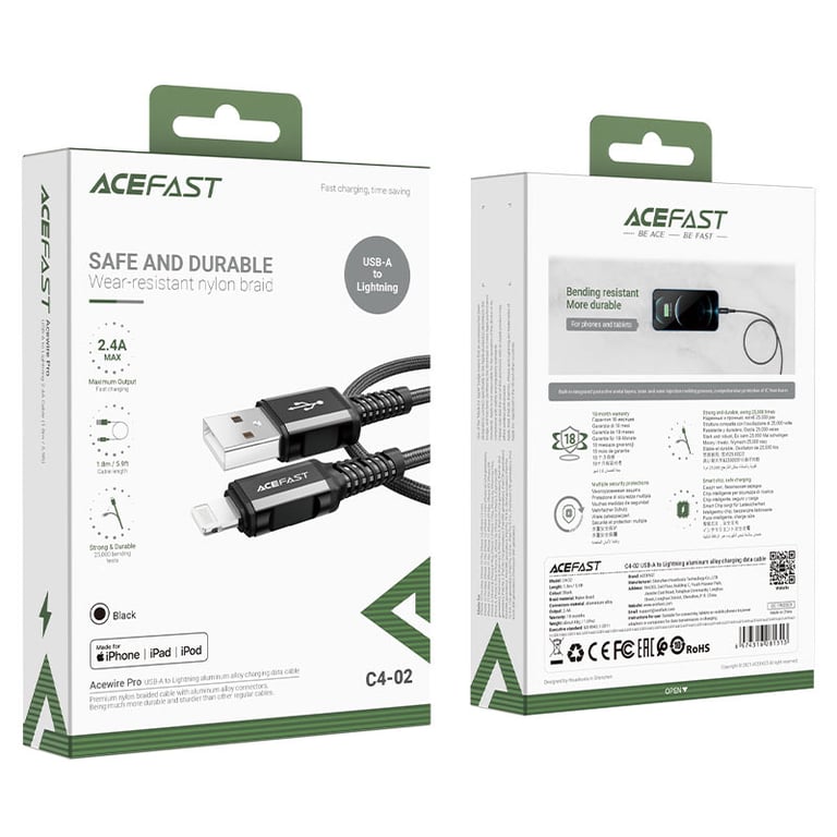 ACEFAST C4-02 1,8 m Czarny