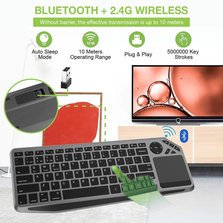 Techly ICTB9801TB klawiatura Uniwersalne RF Wireless + Bluetooth QWERTY US English Czarny