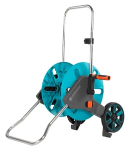 Gardena 18511-20 Gartenschlauchaufroller mit Handrolle, schwarz, blau, Edelstahl
