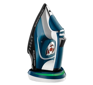 Russell Hobbs Cordless One Temperature Ångstrykjärn med keramisk strykplatta, 2600 W, svart, blå, vit