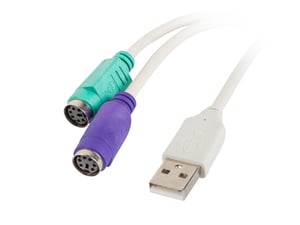 Lanberg AD-0025-W PS/2-kabel 2x 6-pins Mini-DIN till USB A Grön, Lila, Vit