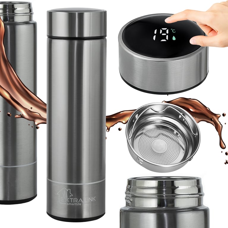 Extralink Kubek termiczny Smart Travel Mug Srebrny Termos z wyświetlaczem LED
