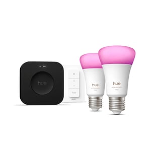 Philips Hue White and color ambiance Zestaw startowy: 2 inteligentne żarówki E27 + regulator przyciemniania + Bridge Pro