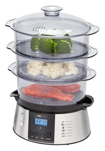 Clatronic DG 3547 Dampfkochtopf mit 3 Körben. 800 W, schwarz, Edelstahl