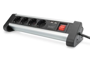 Digitus 4-fach-Steckdosenleiste, Büro-Steckdosenleiste mit 2 USB-Anschlüssen