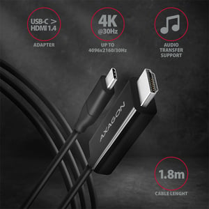 Axagon RVC-HI14C 1.85 m USB Type-C to HDMI Cable Adapter, Black