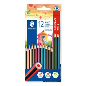 Staedtler Noris Color 185 Black, Blue, Brown, Green, Magenta, Orange, Peach, Purple, Red, Yellow (12-pack)